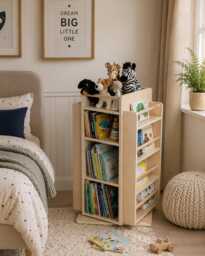 Rotating Montessori Bookshelf - Sustainable Hardwood Kids Toy Storage