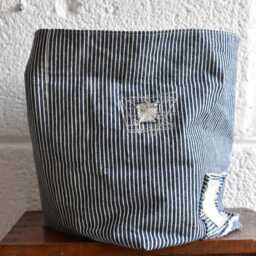 Boho Rustic Patched Stripe Denim Cotton Linen Fabric Plant Pot Holder Storage - thumbnail 4