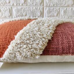 Terracotta Red Brown & Ivory 100% Raw Cotton Applique Embroidered Tufted Textured Cushion Cover 14x20, 12x20, 18x18 Boho Throw Pillow Case - thumbnail 2