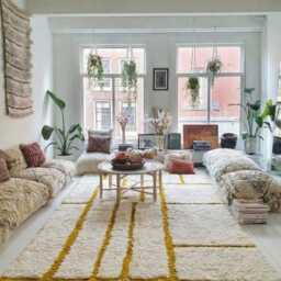 White Yellow Grid Moroccan Shag Rug, Hand Tufted Wool Boho Living Room Decor, Large Area Rugs, Berber Carpet - thumbnail 3
