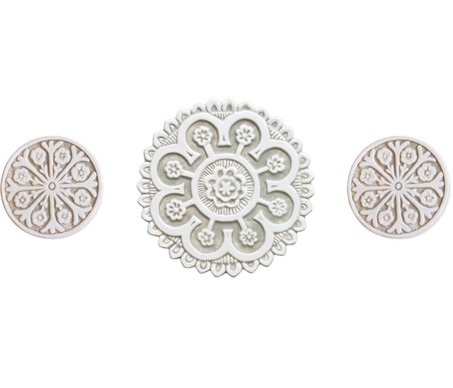 Handmade Suzani Ceramic Tile Wall Art, Floral Medallion Decor - Set Of 3 - image 1