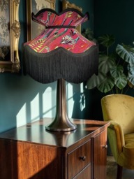 Cerise Floral Velvet Lampshade Handmade Black Fringe Pendant Shade