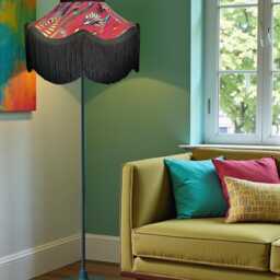 Cerise Floral Velvet Lampshade Handmade Black Fringe Pendant Shade - thumbnail 2