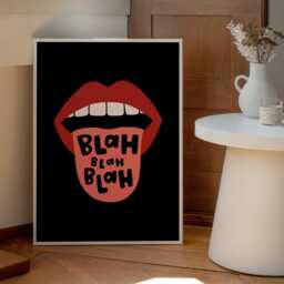Blah Print - Gallery Wall Art, Bedroom Print, Black Red Pink, Fun Lips Hallway Living Room - thumbnail 2