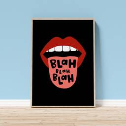 Blah Print - Gallery Wall Art, Bedroom Print, Black Red Pink, Fun Lips Hallway Living Room - thumbnail 3