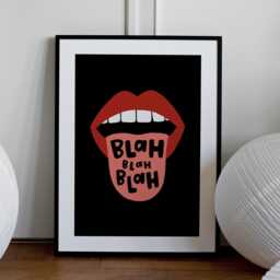 Blah Print - Gallery Wall Art, Bedroom Print, Black Red Pink, Fun Lips Hallway Living Room - thumbnail 1