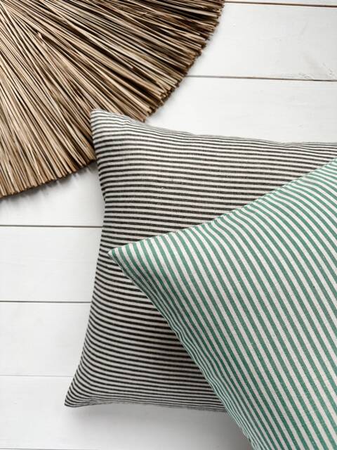 Striped Linen Pillow Case in Charming Blue, Green, Red & Black/Cushion Cover Various Stripes/Decorative Sham/F - image 1