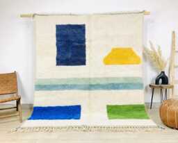 Moroccan White Berber Rug, Handwoven Wool Shag Rug With Geometric Shapes, Authentic Beni Ourain Style Carpet, Large 9x12 Area - thumbnail 1