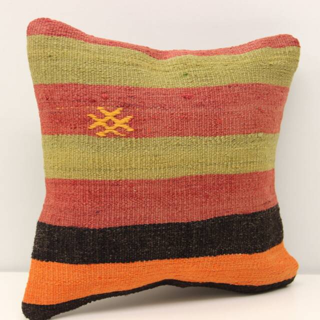 Handmade Turkish Kilim Pillow Cover, Striped Wool Accent - 12x12 - image 1