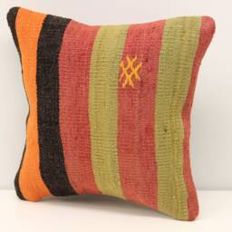 Handmade Turkish Kilim Pillow Cover, Striped Wool Accent - 12x12 - thumbnail 3