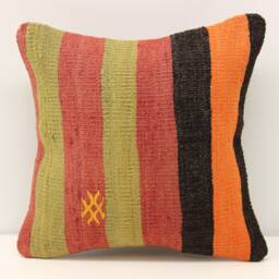 Handmade Turkish Kilim Pillow Cover, Striped Wool Accent - 12x12 - thumbnail 2