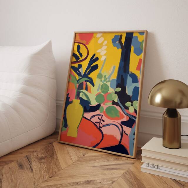 Warm Colors Abstract Painting - Wall Art Print Inspired By Henri Matisse - image 1
