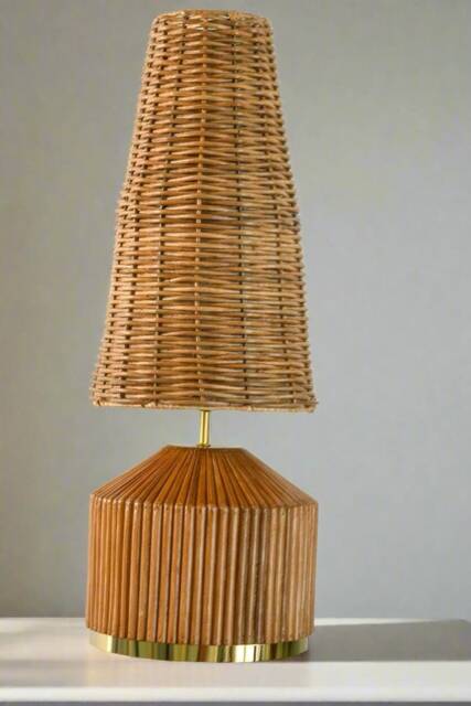 Aliah Rattan Table Lamp, Wicker Shade, Mid-Century Modern Style - image 1