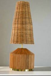 Aliah Rattan Table Lamp, Wicker Shade, Mid-Century Modern Style