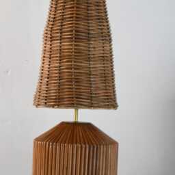 Aliah Rattan Table Lamp, Wicker Shade, Mid-Century Modern Style - thumbnail 3