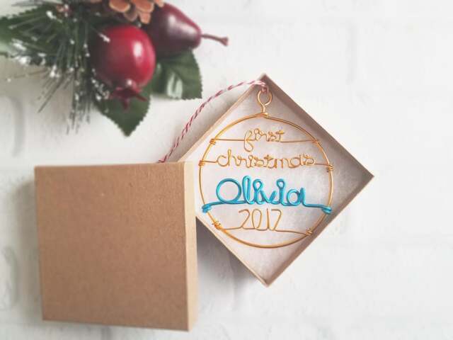 Custom Personalized Ornament - Wire Newborn Christmas Tree Baby Name My First - image 1