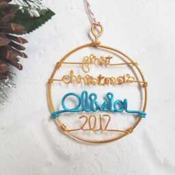 Custom Personalized Ornament - Wire Newborn Christmas Tree Baby Name My First - thumbnail 3