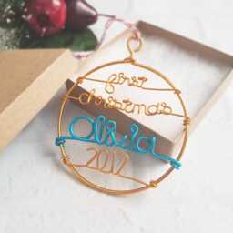 Custom Personalized Ornament - Wire Newborn Christmas Tree Baby Name My First - thumbnail 2