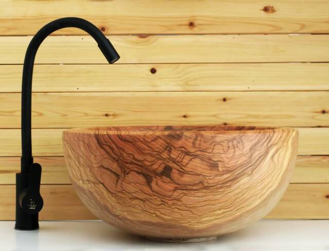 Handmade Olive Wood Bathroom Sink Rustic Vessel Vanity, Josef Woodturner - image 1