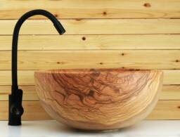 Handmade Olive Wood Bathroom Sink Rustic Vessel Vanity, Josef Woodturner