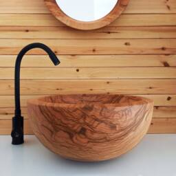 Handmade Olive Wood Bathroom Sink Rustic Vessel Vanity, Josef Woodturner - thumbnail 2