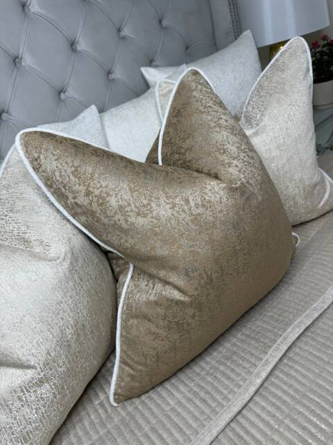 "Luxury Pillow, Piped Cushion Cover, Gold Throw Pillow Ivory Blake Piping, Sofa - Bed Cover 16"" 18"" 20"" 22"" 24"" 26" - image 1