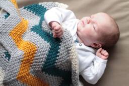 Handmade Baby Blanket, Ready To Ship - Hand Crochet Modern Striped Blanket/Pram Sized Reversible 17x27Inches Comforter