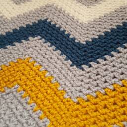 Handmade Baby Blanket, Ready To Ship - Hand Crochet Modern Striped Blanket/Pram Sized Reversible 17x27Inches Comforter - thumbnail 4