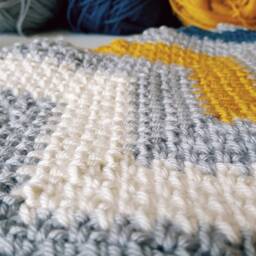 Handmade Baby Blanket, Ready To Ship - Hand Crochet Modern Striped Blanket/Pram Sized Reversible 17x27Inches Comforter - thumbnail 3