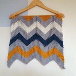 Handmade Baby Blanket, Ready To Ship - Hand Crochet Modern Striped Blanket/Pram Sized Reversible 17x27Inches Comforter - thumbnail 2