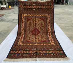 Handwoven Turkmen Wool Kilim Rug 3'10x6'7Ft, Boho Living Room Accent - thumbnail 1