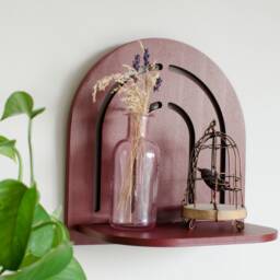 Burgundy Mini Wood Shelf For Plants, Collectibles, Wall Decor Stylish Home - thumbnail 2