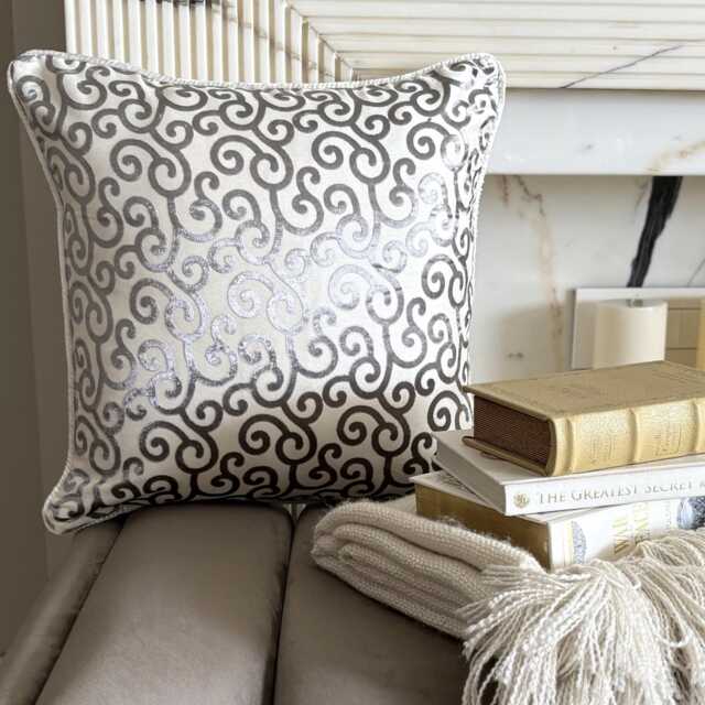 Gray Burnout Velvet, Abstract Pattern, Modern Throw Pillow Cover/Euro Sham - Paloma Scrolls - image 1
