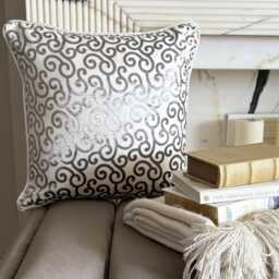 Gray Burnout Velvet, Abstract Pattern, Modern Throw Pillow Cover/Euro Sham - Paloma Scrolls - thumbnail 1