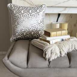 Gray Burnout Velvet, Abstract Pattern, Modern Throw Pillow Cover/Euro Sham - Paloma Scrolls - thumbnail 3