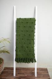 Handloom Cotton Deep Green Throw Blanket Chunky Loops, 52x72 Inch - thumbnail 1