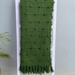 Handloom Cotton Deep Green Throw Blanket Chunky Loops, 52x72 Inch - thumbnail 2