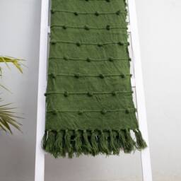 Handloom Cotton Deep Green Throw Blanket Chunky Loops, 52x72 Inch - thumbnail 3