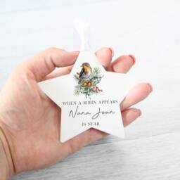 Personalised Memorial Christmas Tree Decoration. in Memory, When Robins Appear, Bauble Gift Stocking Filler Present, Eve Box, , Your Name - thumbnail 3