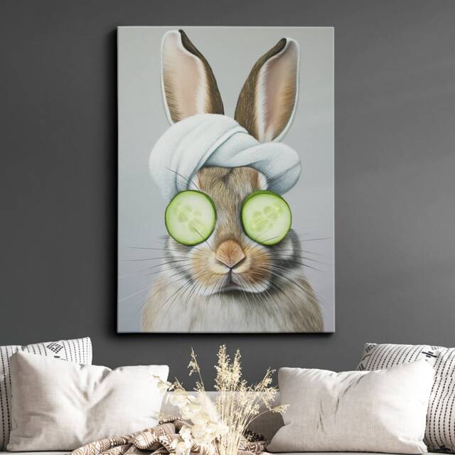 Rabbit Beauty Care Towel Bath Tub Framed Poster Print & Canvas Wall Decor Art Painting Bedroom Home Bathroom Funny Animal Lover Gift - image 1