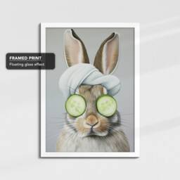 Rabbit Beauty Care Towel Bath Tub Framed Poster Print & Canvas Wall Decor Art Painting Bedroom Home Bathroom Funny Animal Lover Gift - thumbnail 3