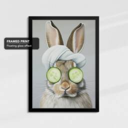 Rabbit Beauty Care Towel Bath Tub Framed Poster Print & Canvas Wall Decor Art Painting Bedroom Home Bathroom Funny Animal Lover Gift - thumbnail 2