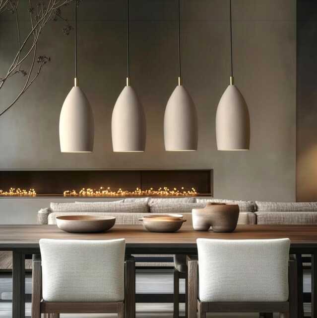 Clean Minimal Ceramic Pendant Lighting, Contemporary Dining Spaces, Hardwired/Plug-In - Naaya Rise - image 1