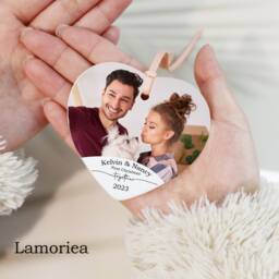 Personalised First Christmas Together Bauble, Custom Photo Ceramic Ornament, Tree Decoration, Couple Gift, Gift For Her - thumbnail 1