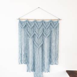 Large Macrame Wall Hanging Light Blue Boho Nursery Decor - thumbnail 2