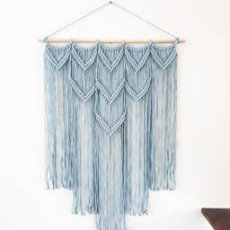 Large Macrame Wall Hanging Light Blue Boho Nursery Decor - thumbnail 4