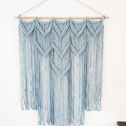 Large Macrame Wall Hanging Light Blue Boho Nursery Decor - thumbnail 3