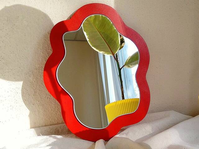 Decorative Mirror, Red Handmade Accent Oval Wood Aesthetic Room Decor, Vanity Small Wall Mirror - image 1