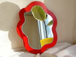Decorative Mirror, Red Handmade Accent Oval Wood Aesthetic Room Decor, Vanity Small Wall Mirror