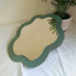 Decorative Mirror, Red Handmade Accent Oval Wood Aesthetic Room Decor, Vanity Small Wall Mirror - thumbnail 4